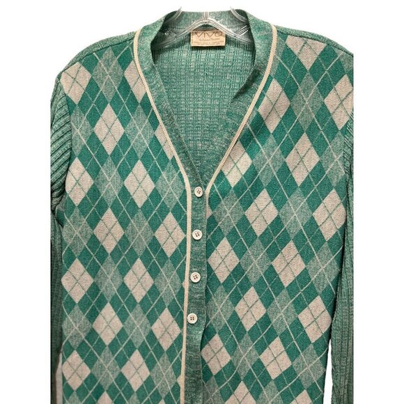 Vtg VIVO by Susan Thomas Cardigan Argyle Green White - Picture 4 of 8